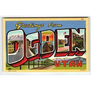 Greetings From Ogden Utah Large Big Letter Postcard Linen Curt Teich Vintage